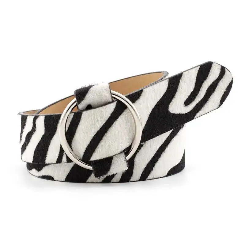 Leopard PU Leather Pattern 105cm Round Buckle Belt Women Trendy Dress Cute Classic Belts