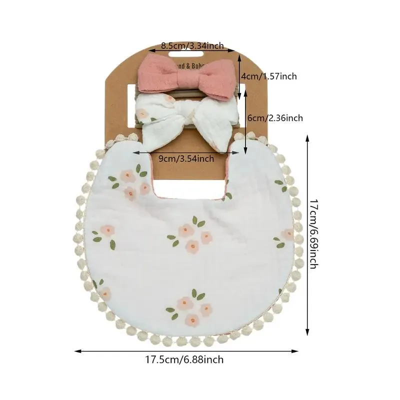 Little Trendy - Baby Floral Cotton Waterproofer Bib And Bows Headband Set, Color 2