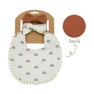 Little Trendy - Baby Floral Cotton Waterproofer Bib And Bows Headband Set, Color 2