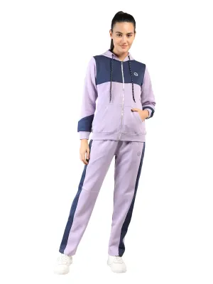 Livfree Ladies Full Sleeve Hoody Color block Regular Fit Tracksuit- Lilac