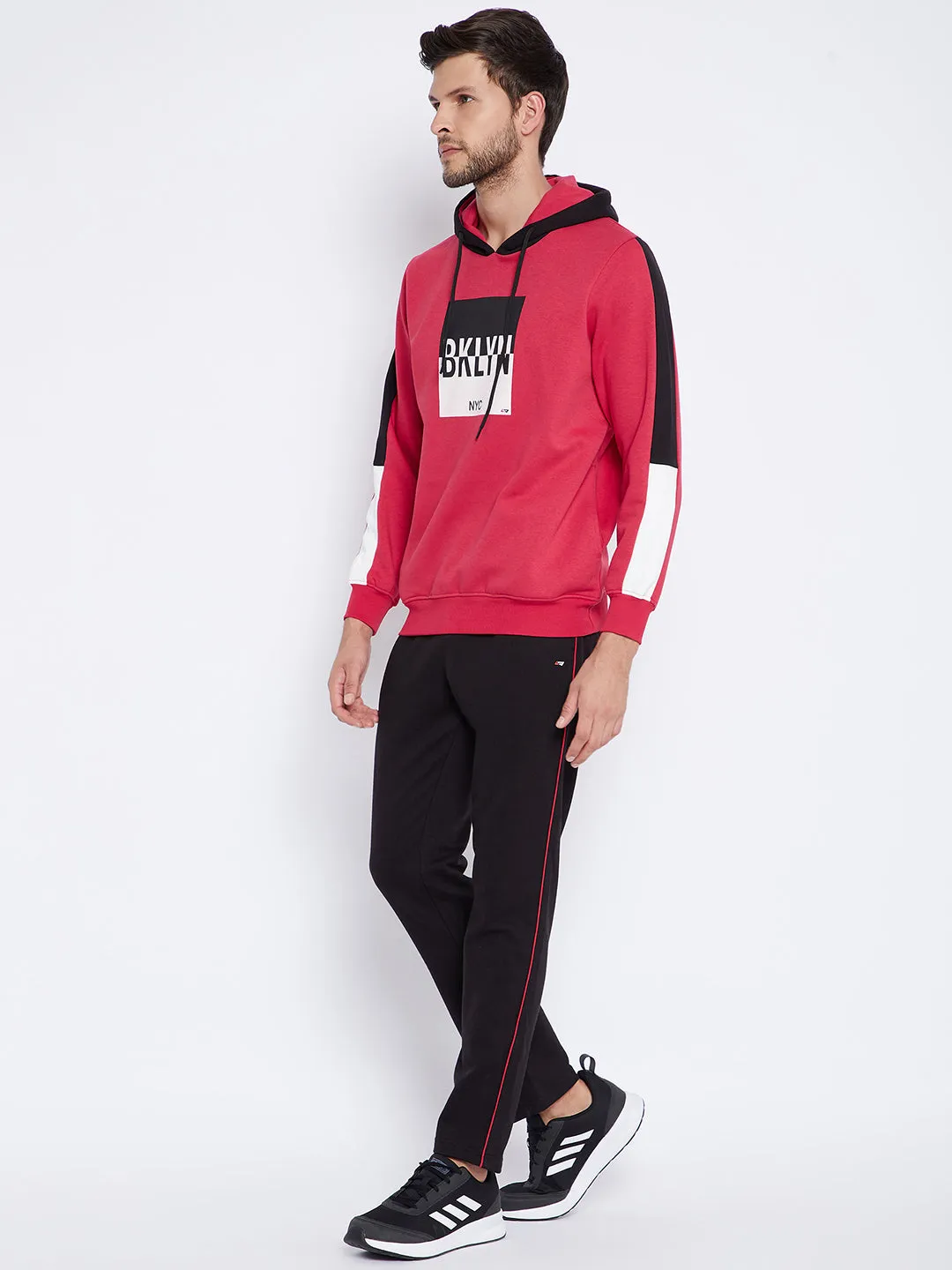 Livfree Men's Hoodie Full Sleeves Solid Tracksuit - Tango Red/Black