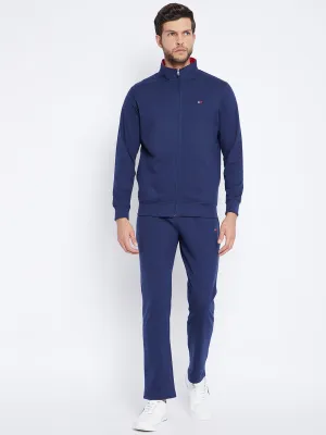 Livfree Men's Mock Collar Full Sleeves Solid Tracksuit - Denim (Zipper)