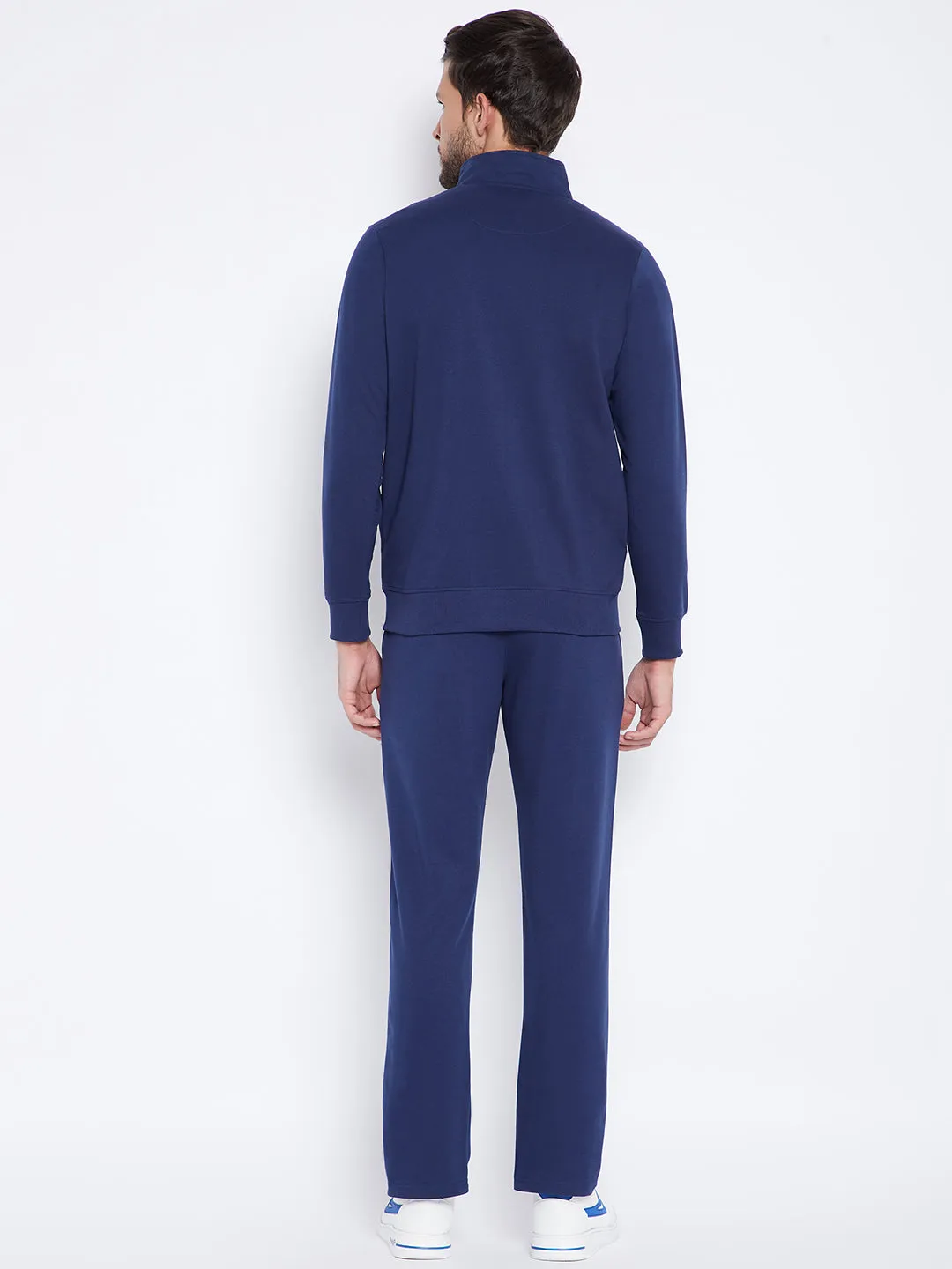 Livfree Men's Mock Collar Full Sleeves Solid Tracksuit - Denim (Zipper)