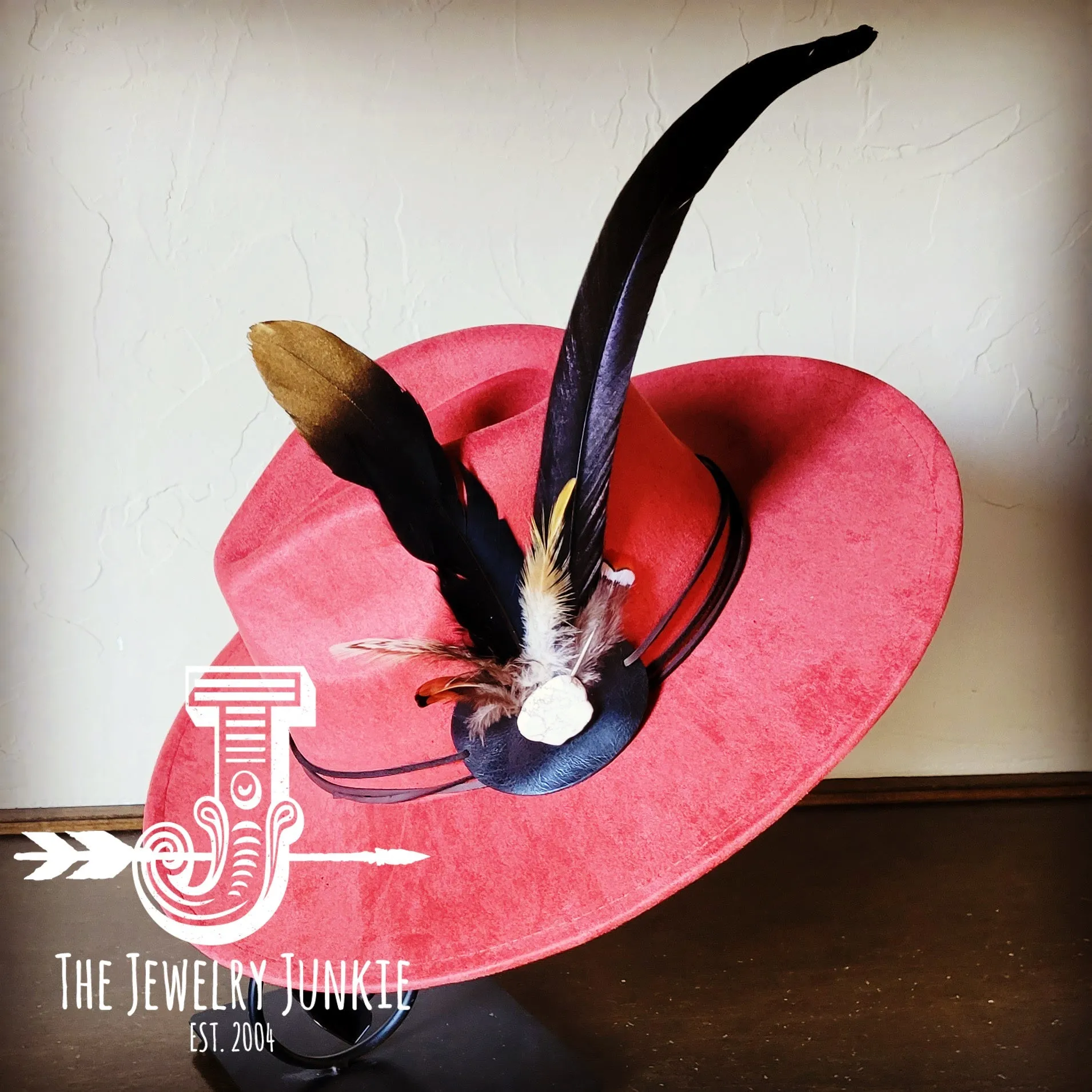 Long Black Gold Feather & Turquoise Slab Hat Band   Choice of Hat 986e