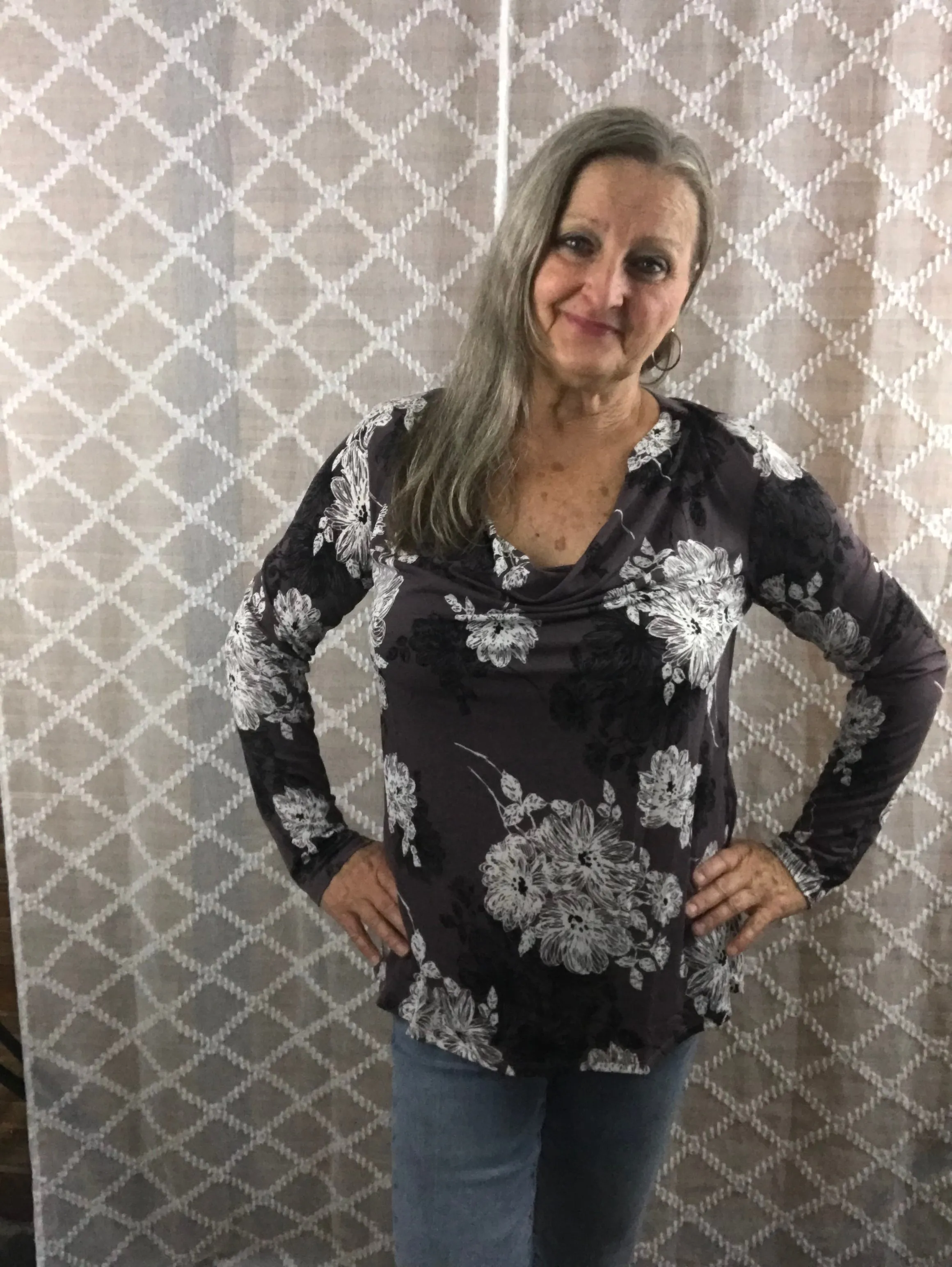 Long Sleeve Scarf Neck Top