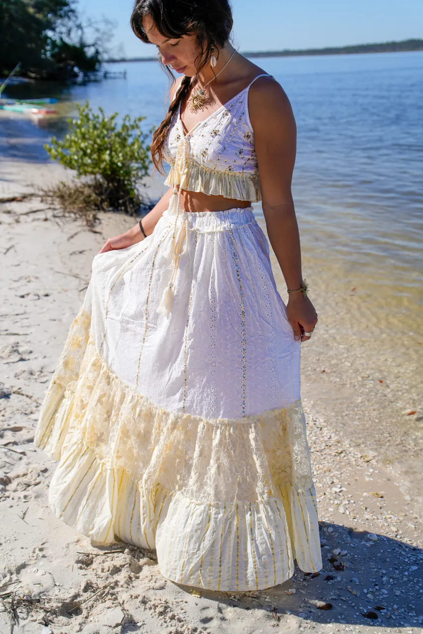 Love Skirt   Top Set | Boho Lace & Embroidered Two-Piece Outfit