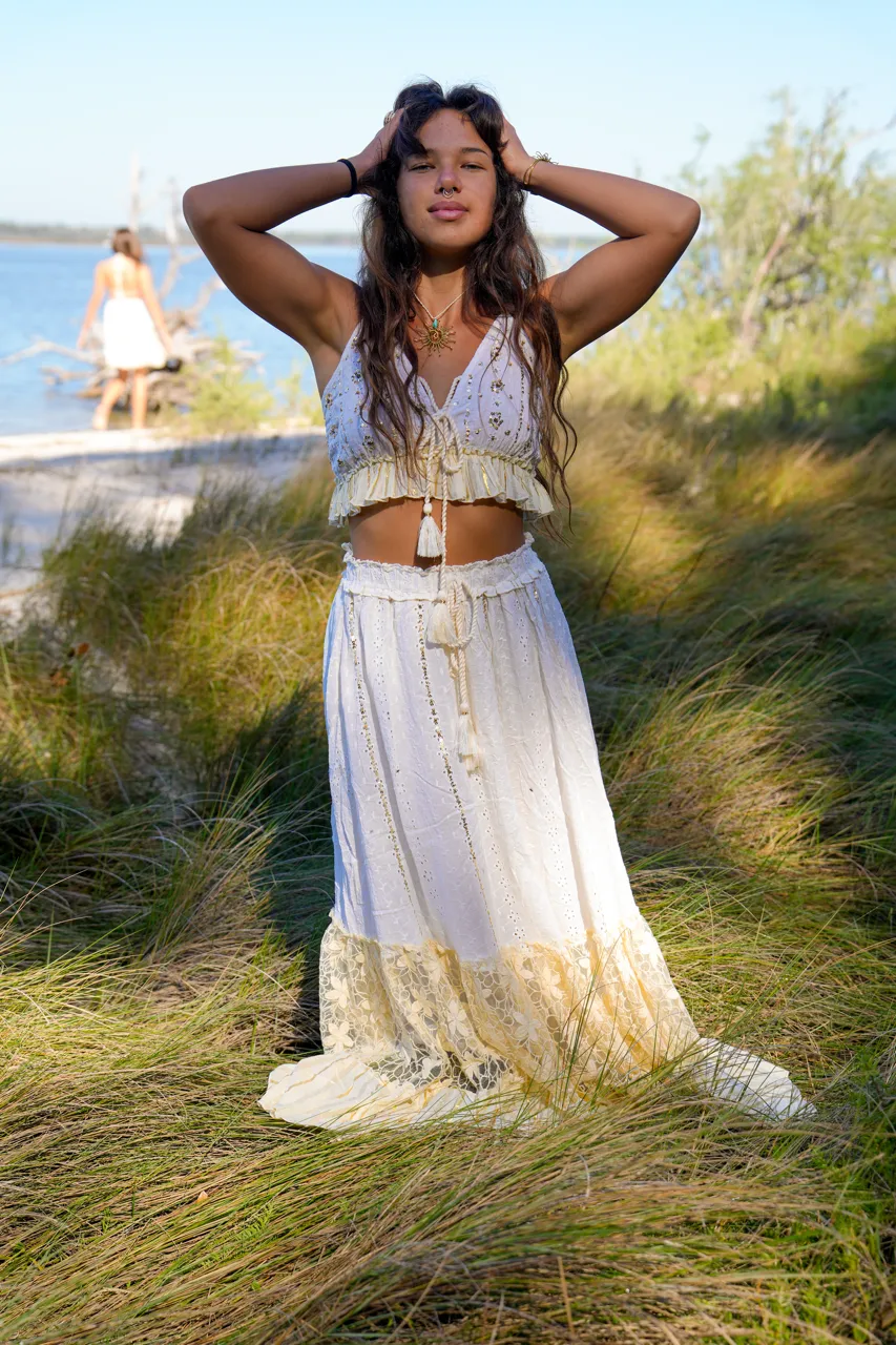 Love Skirt   Top Set | Boho Lace & Embroidered Two-Piece Outfit