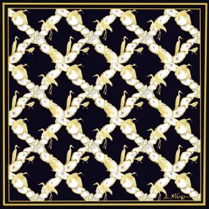 Luxe Silk Scarf- Oyster Lattice and Coastal Birds