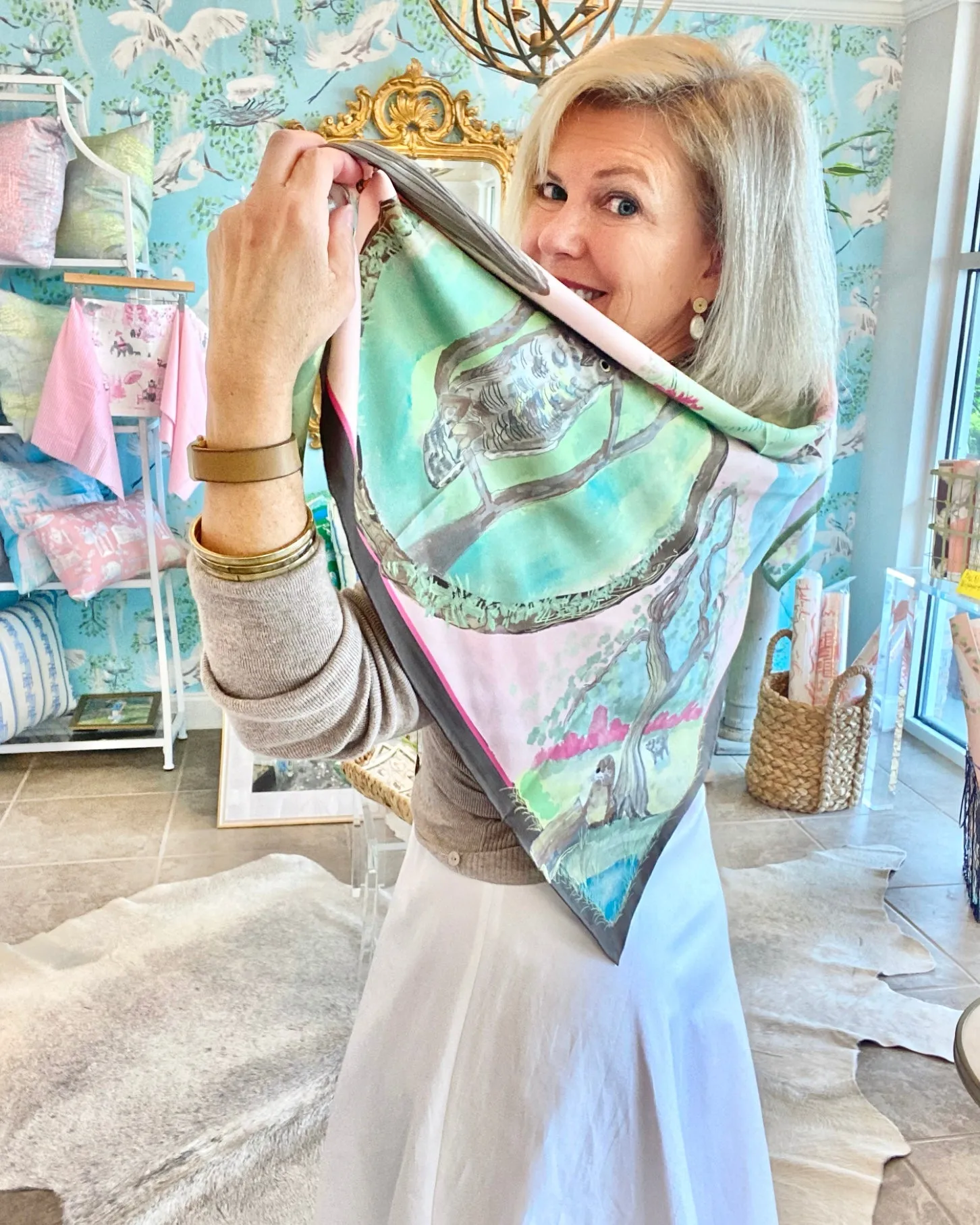 Luxe Silk Twill Scarf- Low Country Animals