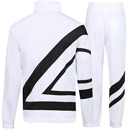 MACHLAB Men's Tracksuit 2 Piece Jacket & Pants Warm Jogging Athletic Suit Casual Full Zip Sweatsuit Gym Activewear White S#099