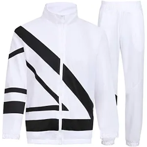 MACHLAB Men's Tracksuit 2 Piece Jacket & Pants Warm Jogging Athletic Suit Casual Full Zip Sweatsuit Gym Activewear White S#099