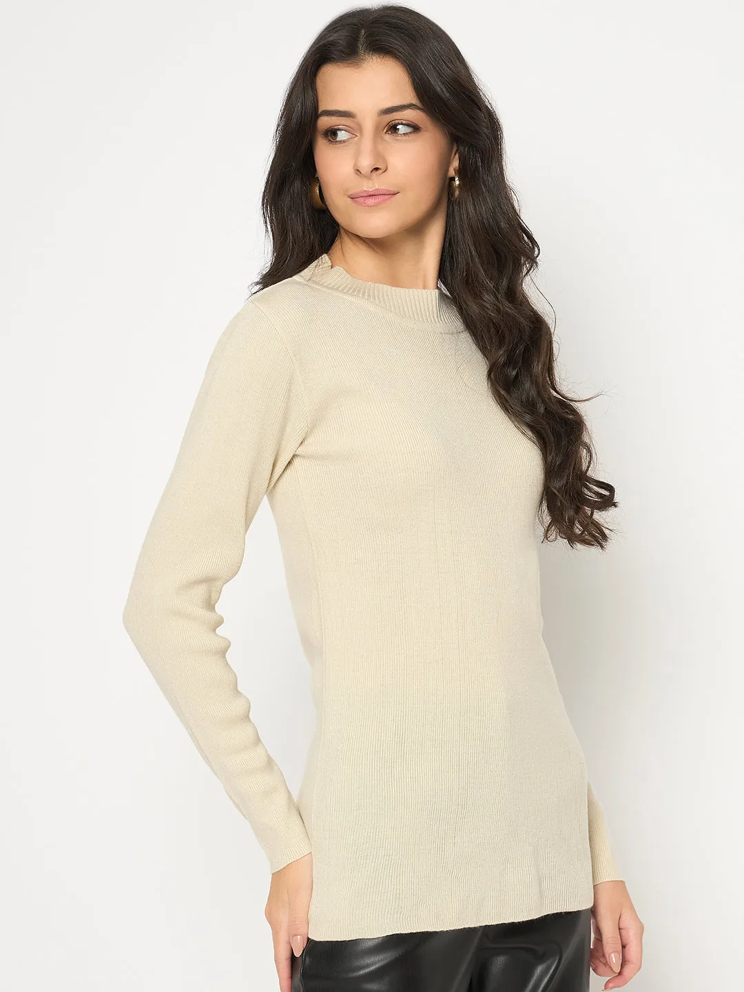 Madame Mock Neck Solid Beige Skeeve