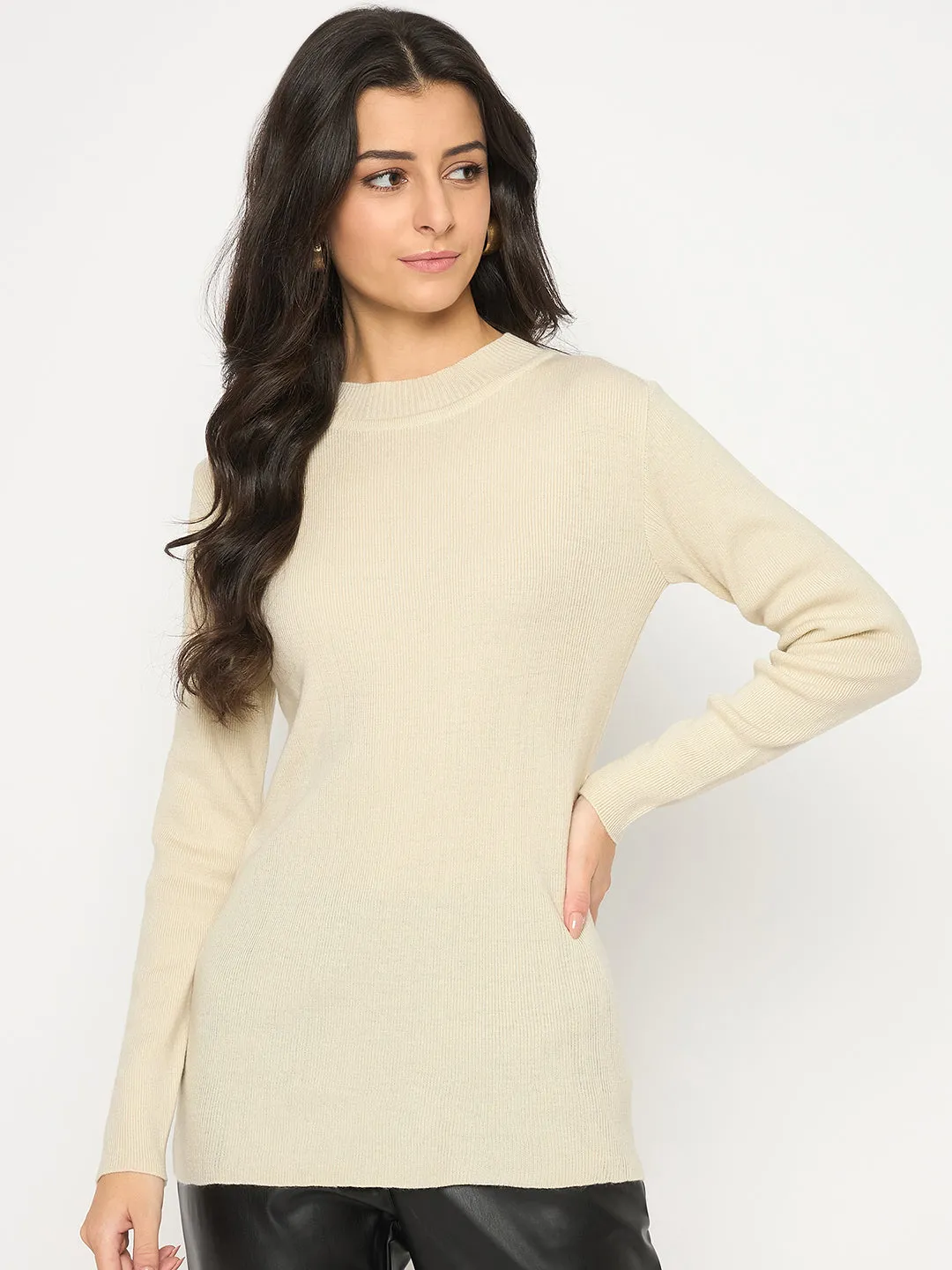 Madame Mock Neck Solid Beige Skeeve