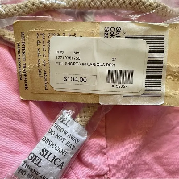 Madison Scotch of Scotch &amp; Soda Pink Low Rise Mini Shorts w/Rope Belt NWT Sz.27