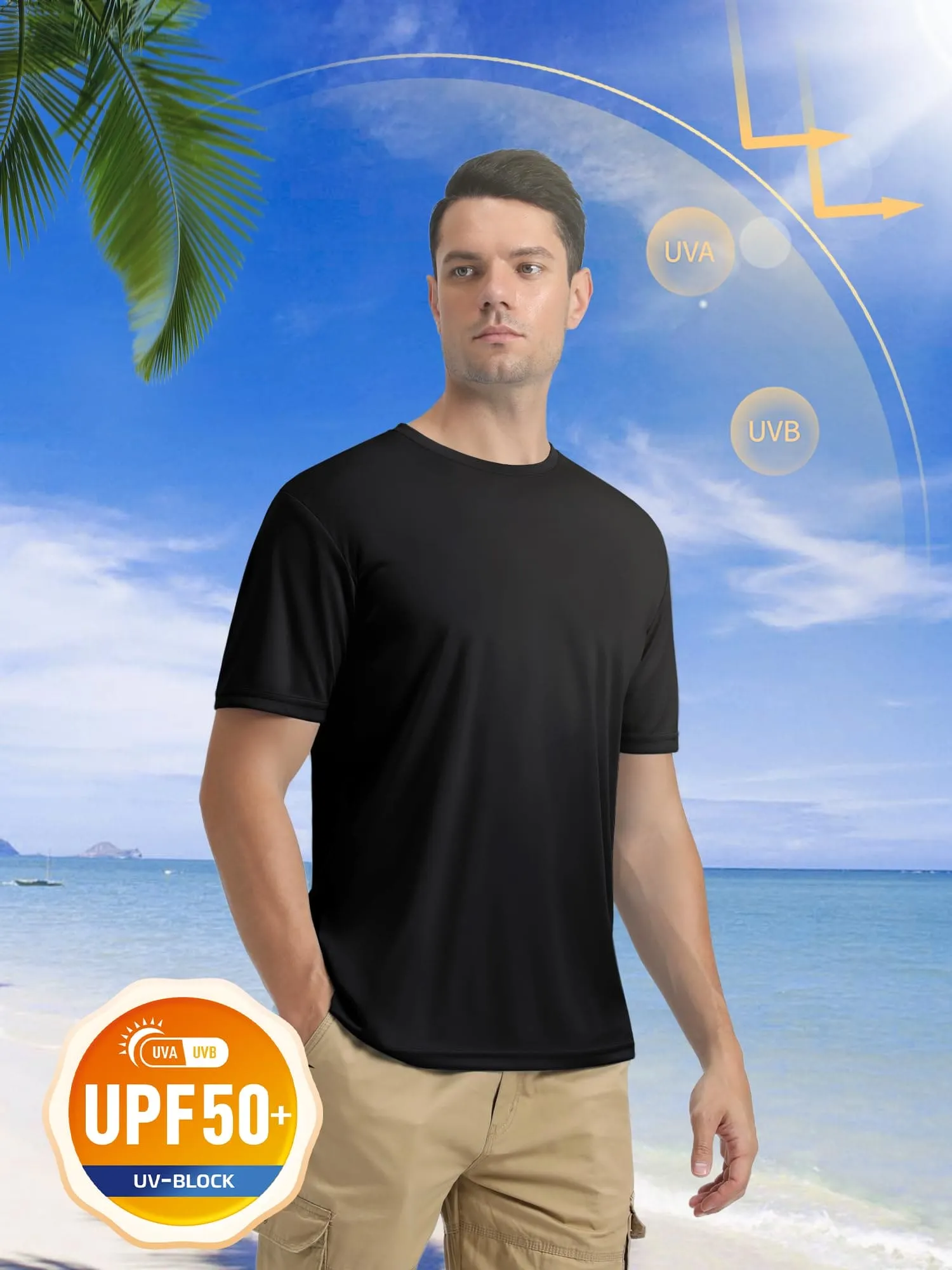 MAGCOMSEN Men's Athletic Short Sleeve Summer T-Shirt - Dry Fit & Ultra Lightweight with UV Protection, Black, US Medium