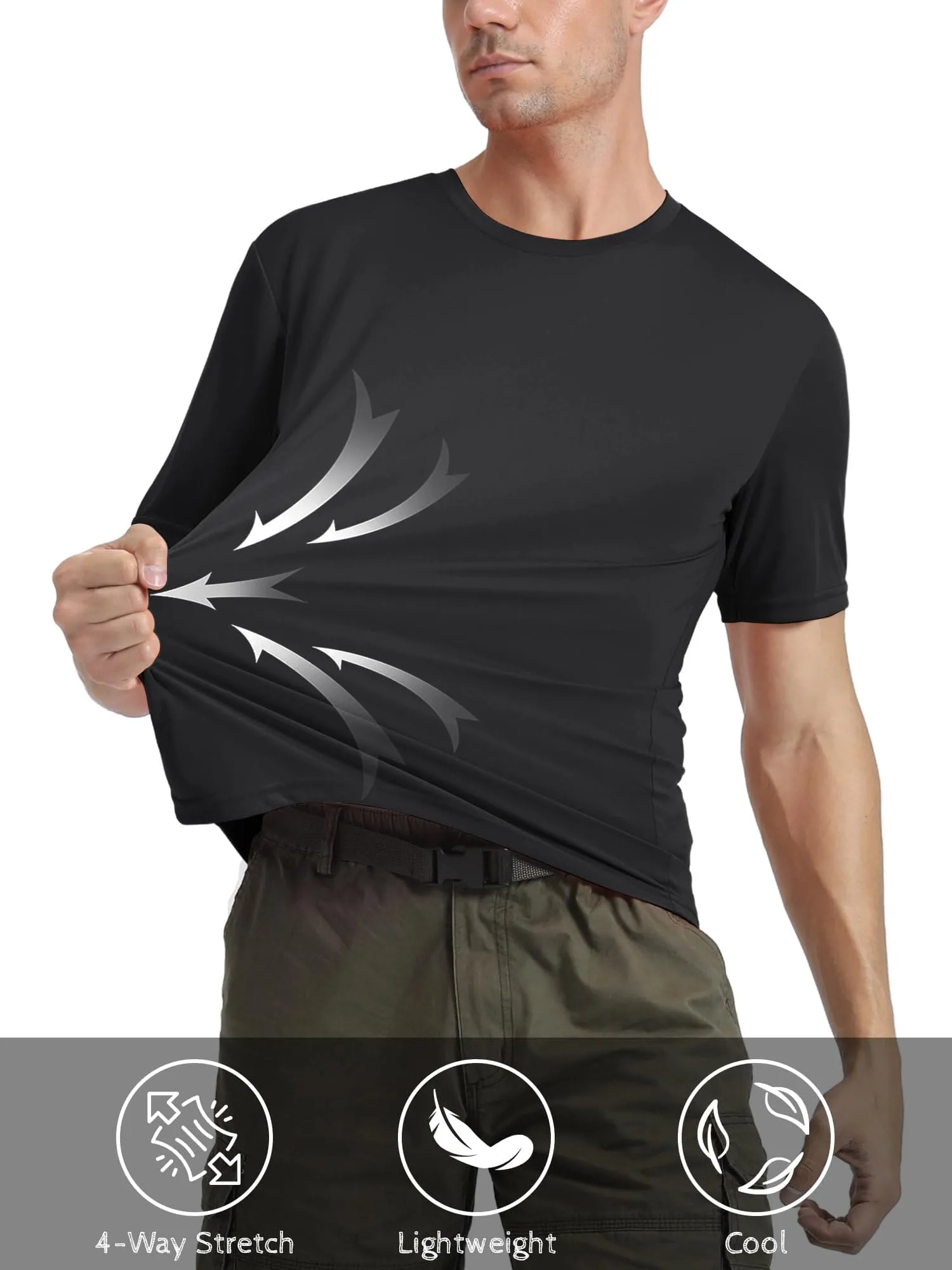 MAGCOMSEN Men's Athletic Short Sleeve Summer T-Shirt - Dry Fit & Ultra Lightweight with UV Protection, Black, US Medium