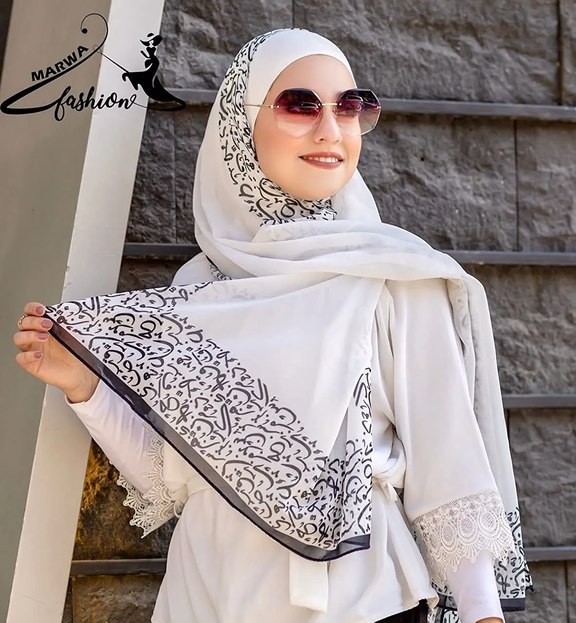 Marwa Fashion Muslim Hijab for Women - Premium Quality Hijab Scarves for Women Made up of Crepe with Arabic Writing - Sweat Absorbent and can be Used on Every Occasion