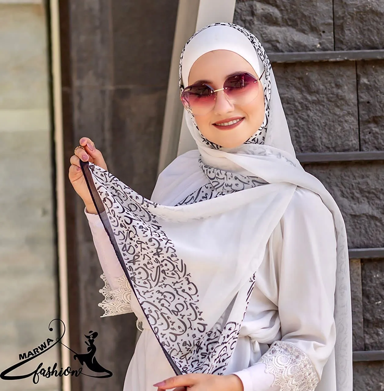 Marwa Fashion Muslim Hijab for Women - Premium Quality Hijab Scarves for Women Made up of Crepe with Arabic Writing - Sweat Absorbent and can be Used on Every Occasion