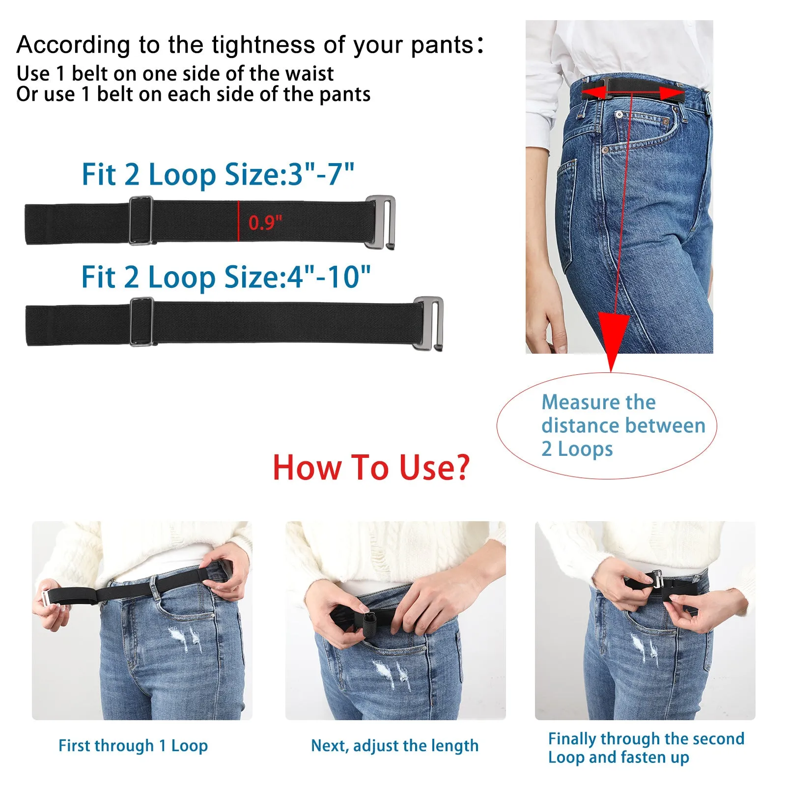 Men Women 2 Pack Elastic Invisible Belts No Buckle Stretch Belt for Jeans