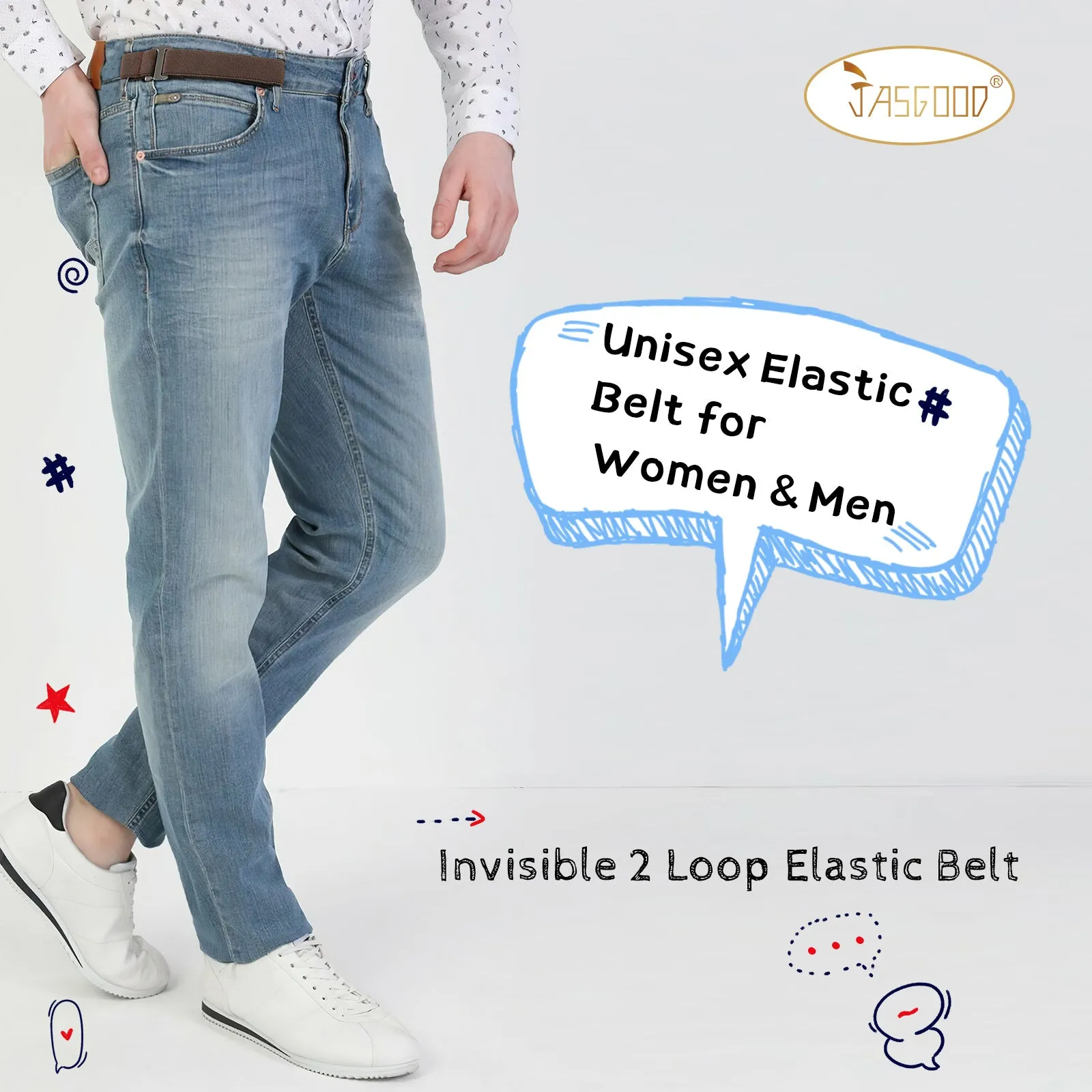 Men Women 2 Pack Elastic Invisible Belts No Buckle Stretch Belt for Jeans