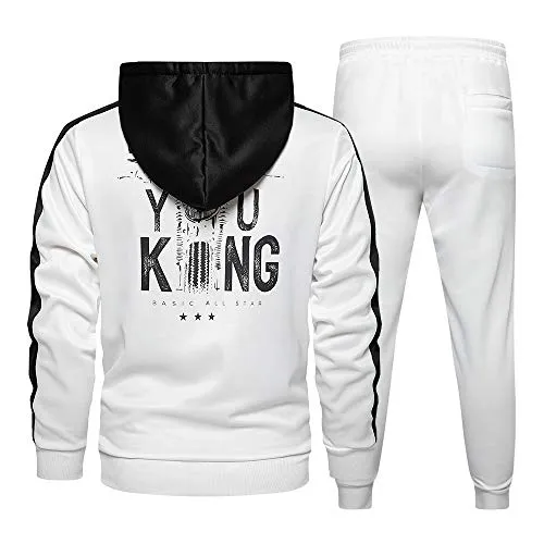 Men's Athletic Tracksuit Set Full Zip Casual Sports Jogging Gym Sweat Suits, White-S