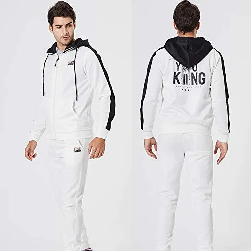 Men's Athletic Tracksuit Set Full Zip Casual Sports Jogging Gym Sweat Suits, White-S
