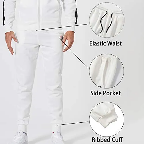 Men's Athletic Tracksuit Set Full Zip Casual Sports Jogging Gym Sweat Suits, White-S