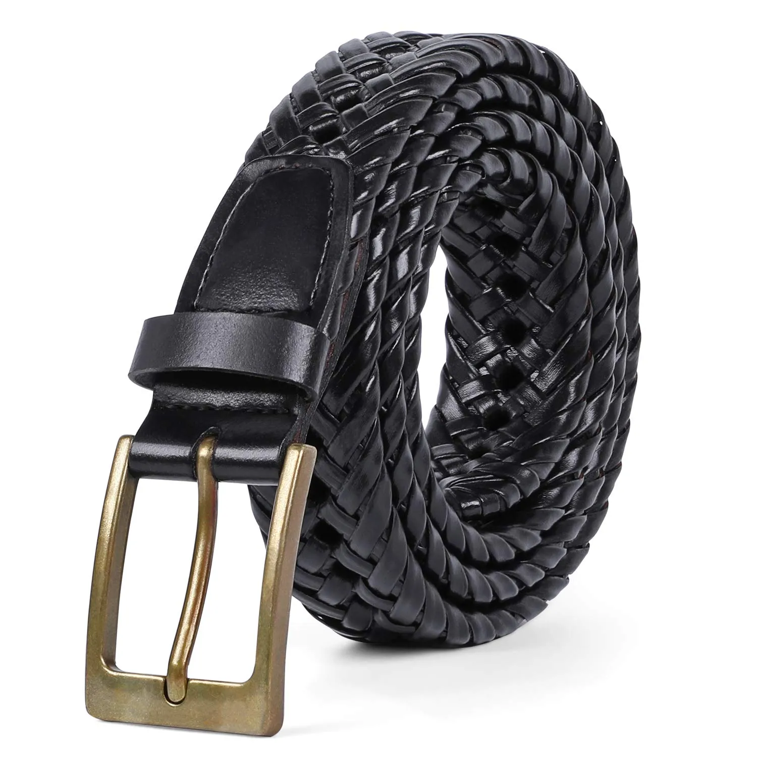 Mens Braided Leather Belt SUOSDEY Cowhide Woven Leather Belt for Casual Jeans Pants with Solid Prong Buckle Christmas Gift