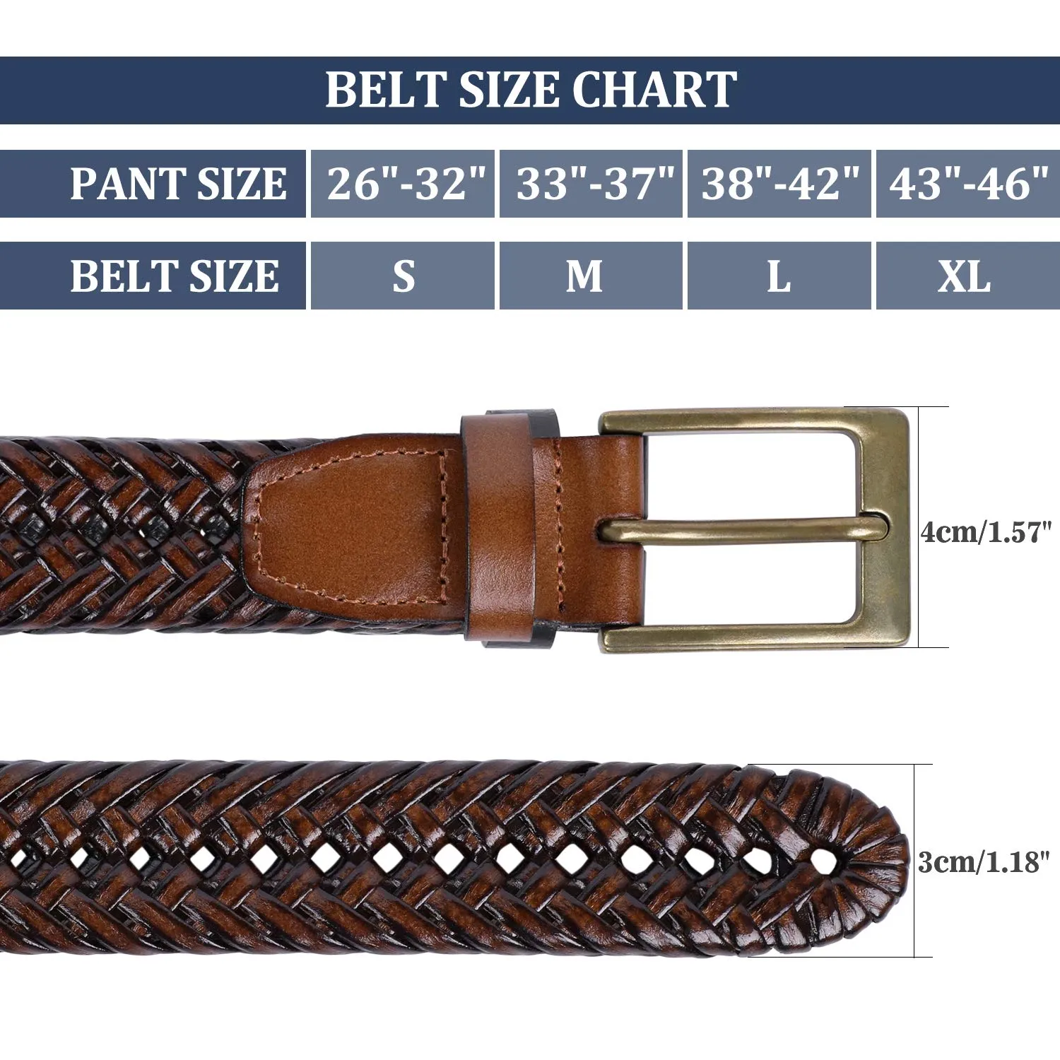 Mens Braided Leather Belt SUOSDEY Cowhide Woven Leather Belt for Casual Jeans Pants with Solid Prong Buckle Christmas Gift
