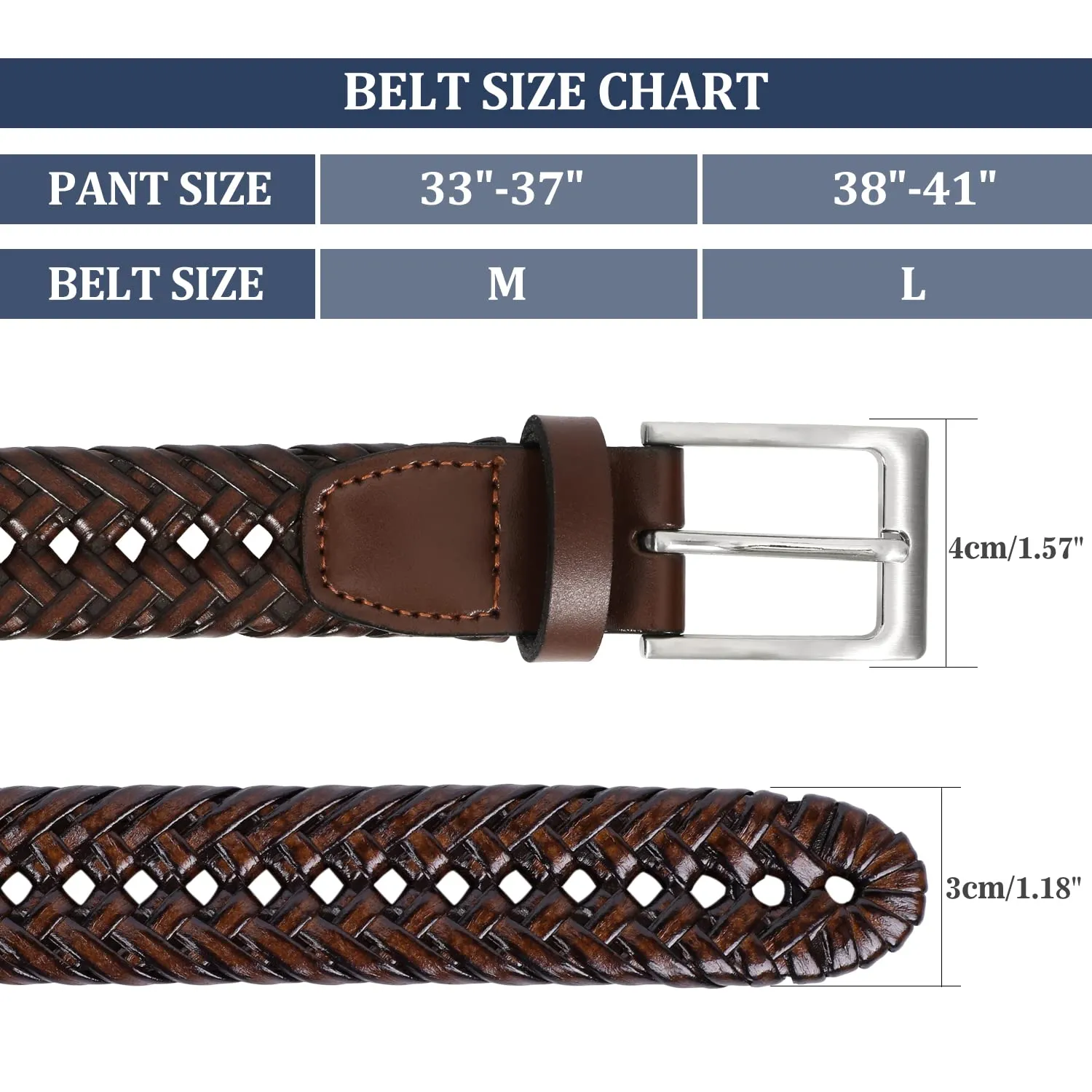 Mens Braided Leather Belt SUOSDEY Cowhide Woven Leather Belt for Casual Jeans Pants with Solid Prong Buckle Christmas Gift