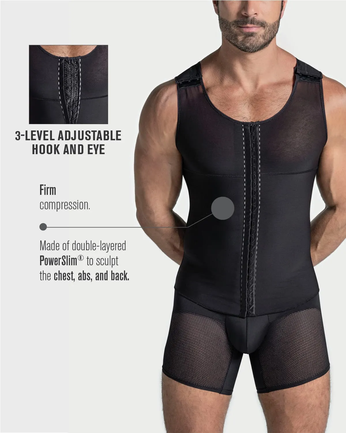 Men’s Firm Shaper Vest with Back Support Front Hook Closure