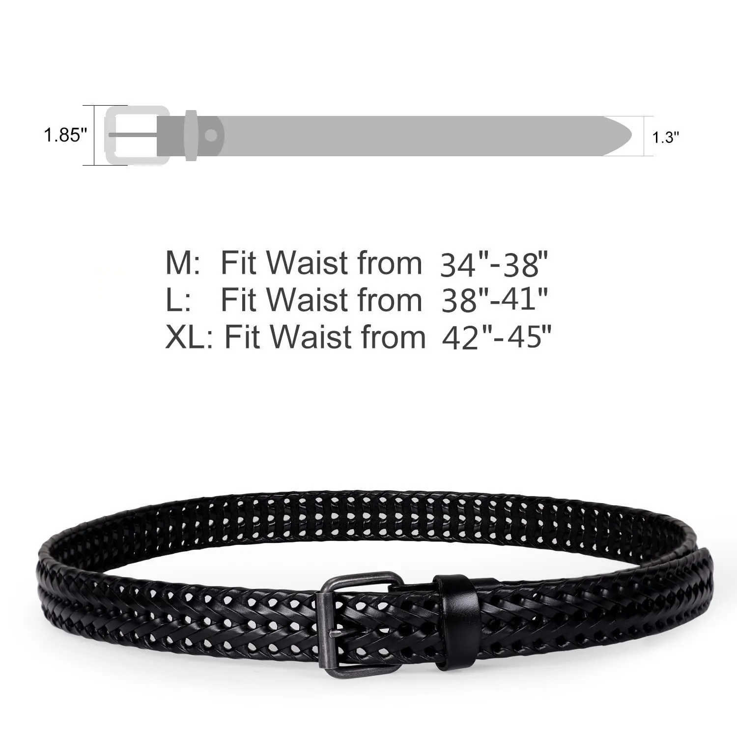 Men’s Leather Braided Belt,  Cowhide Leather Woven Belt for Jeans 1.3 Inch Wide with Prong Buckle