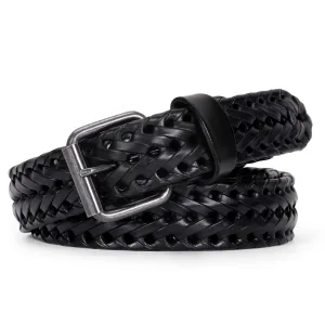 Men’s Leather Braided Belt,  Cowhide Leather Woven Belt for Jeans 1.3 Inch Wide with Prong Buckle
