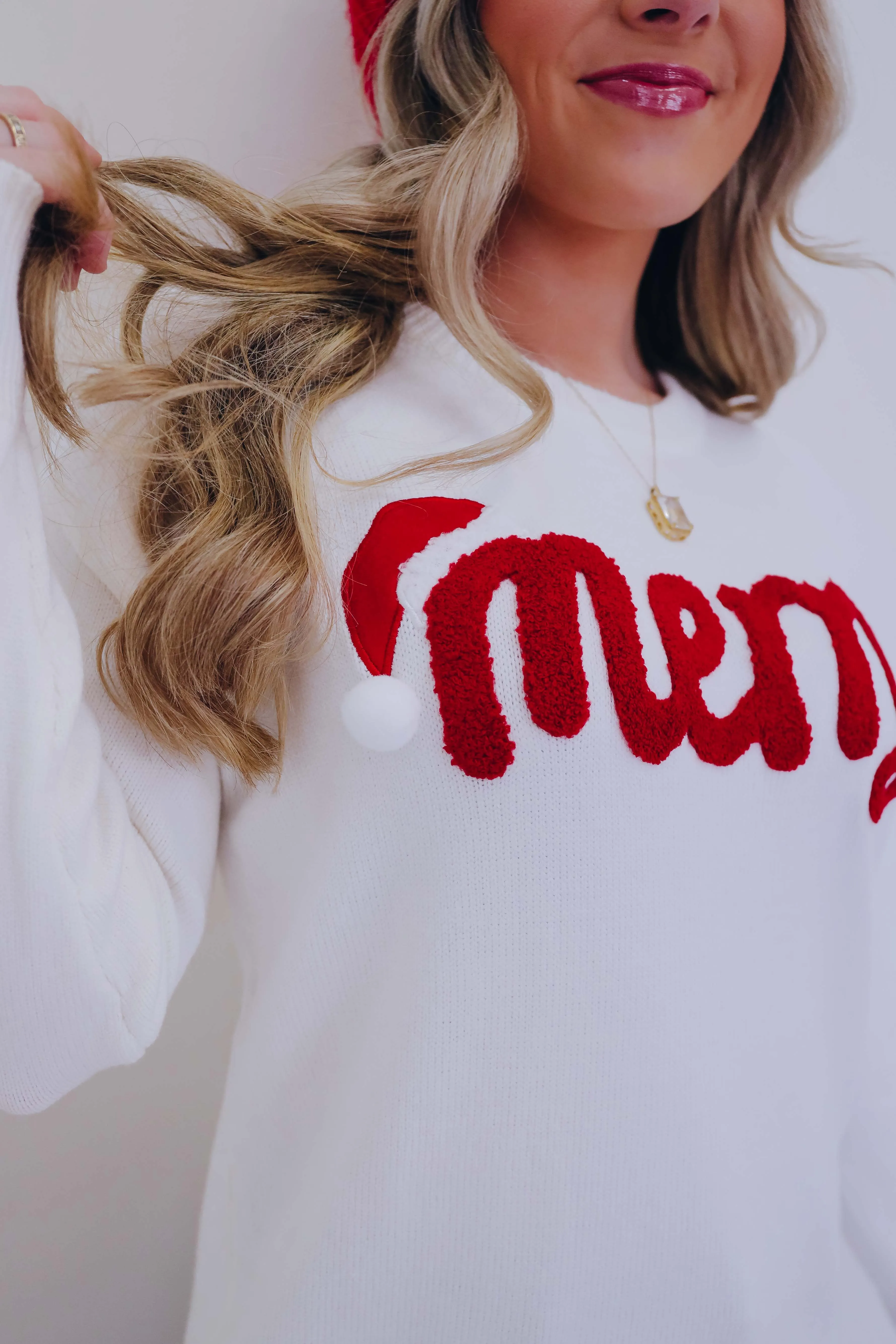 ***Merry Pom Chenille Patch Sweater - 2 Colors SAMPLE