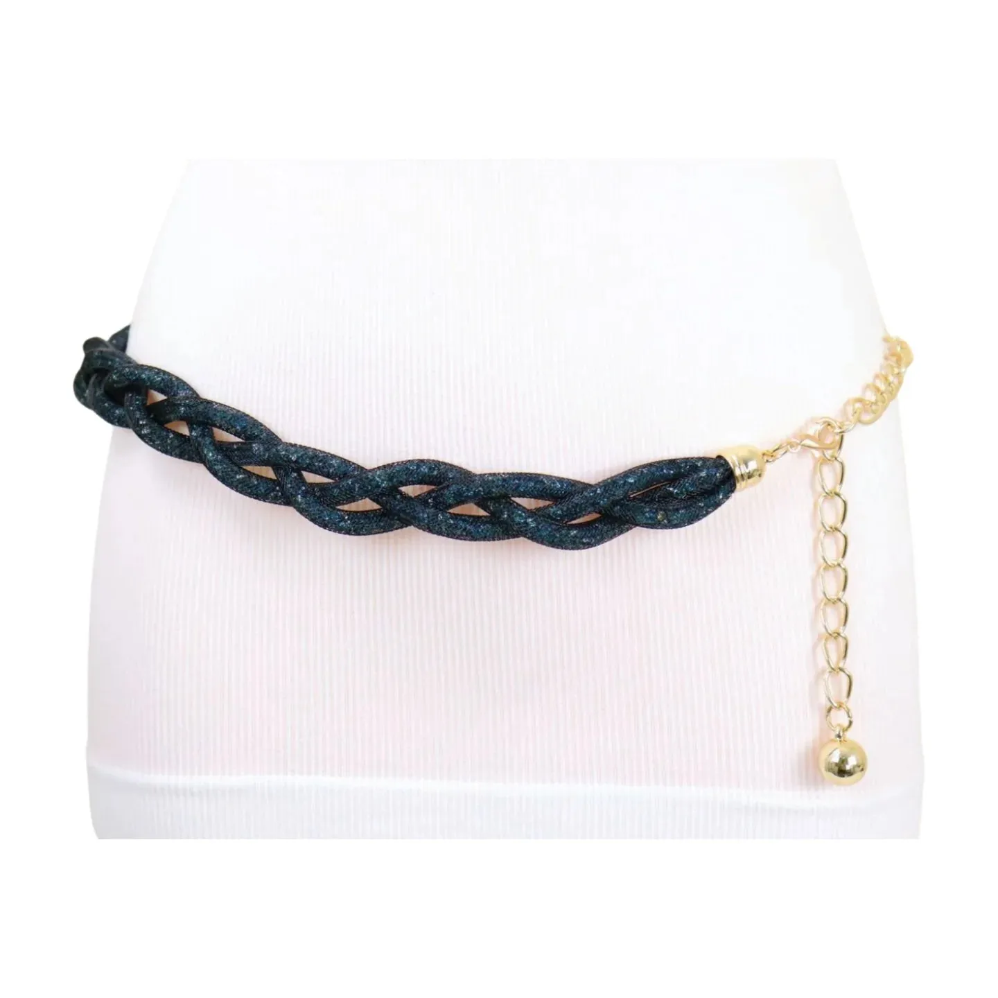 Mesh Braided Sparkly Stone Belt