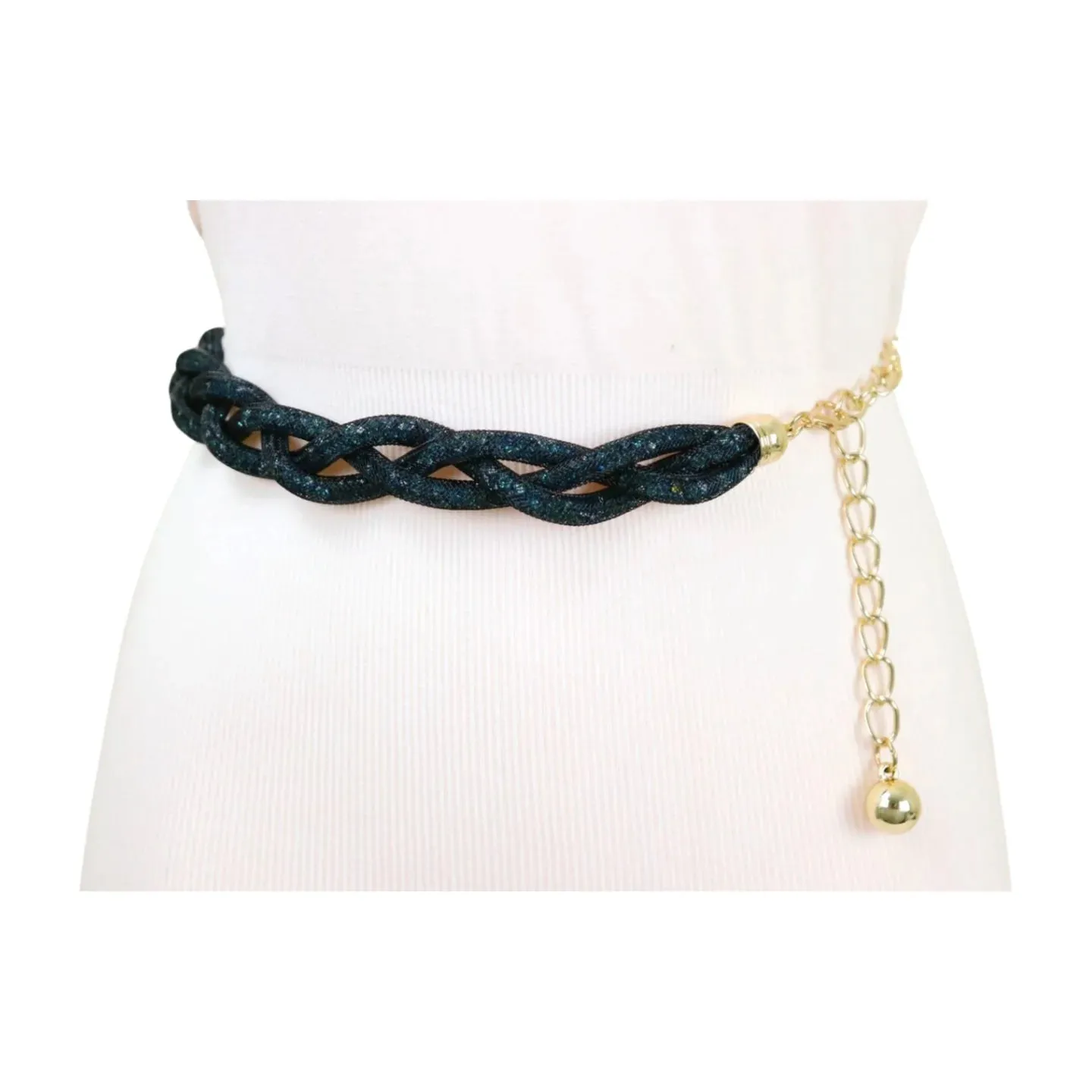 Mesh Braided Sparkly Stone Belt