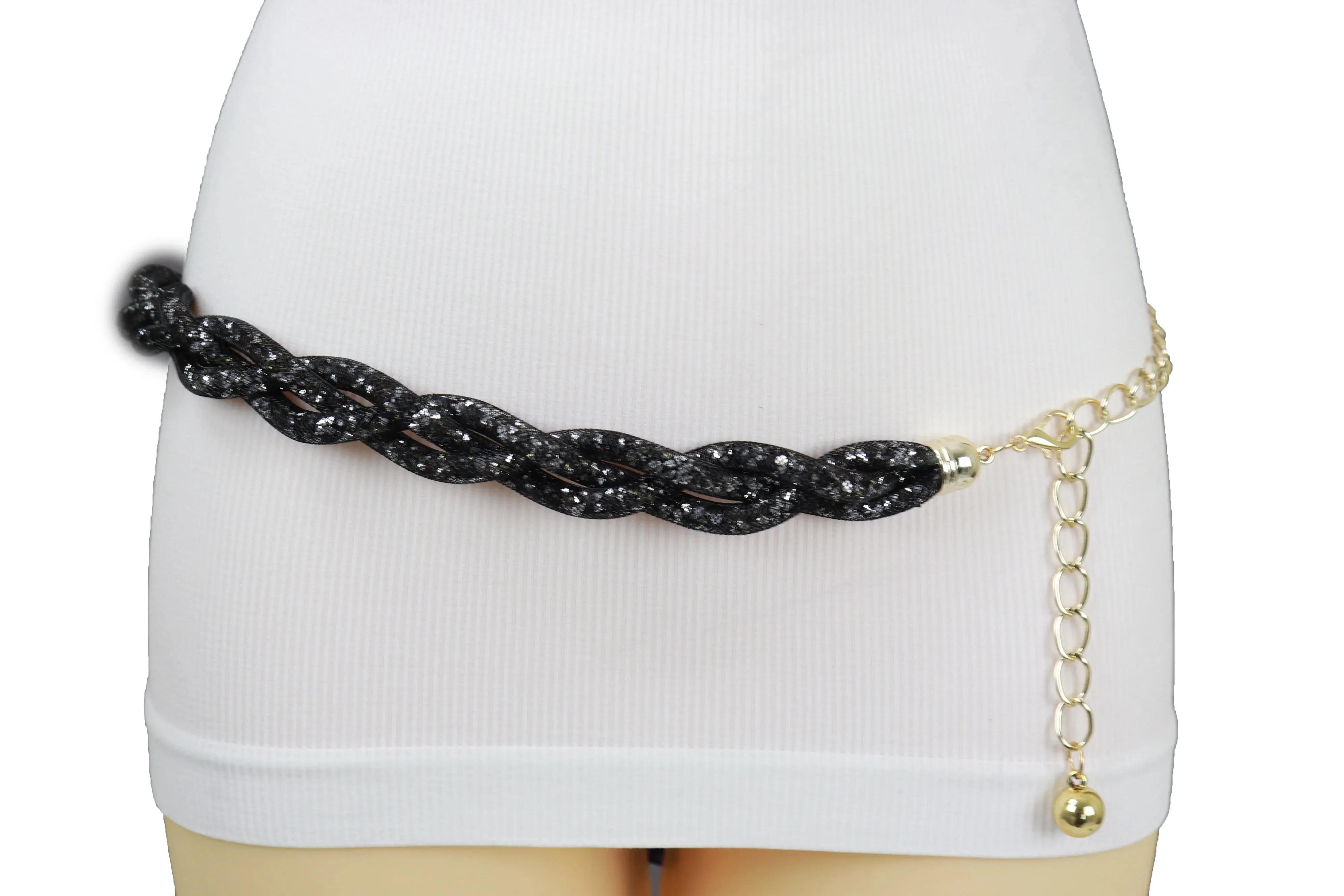 Mesh Braided Sparkly Stone Belt