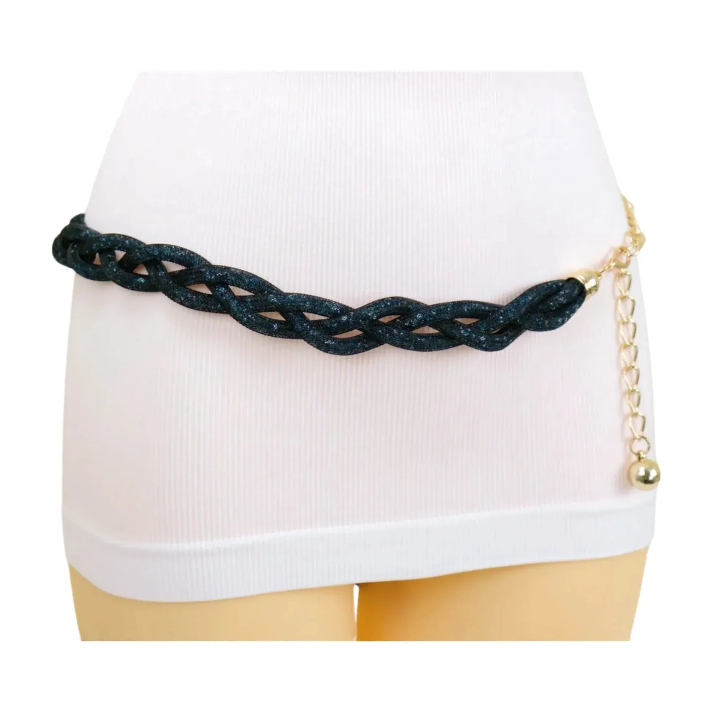 Mesh Braided Sparkly Stone Belt