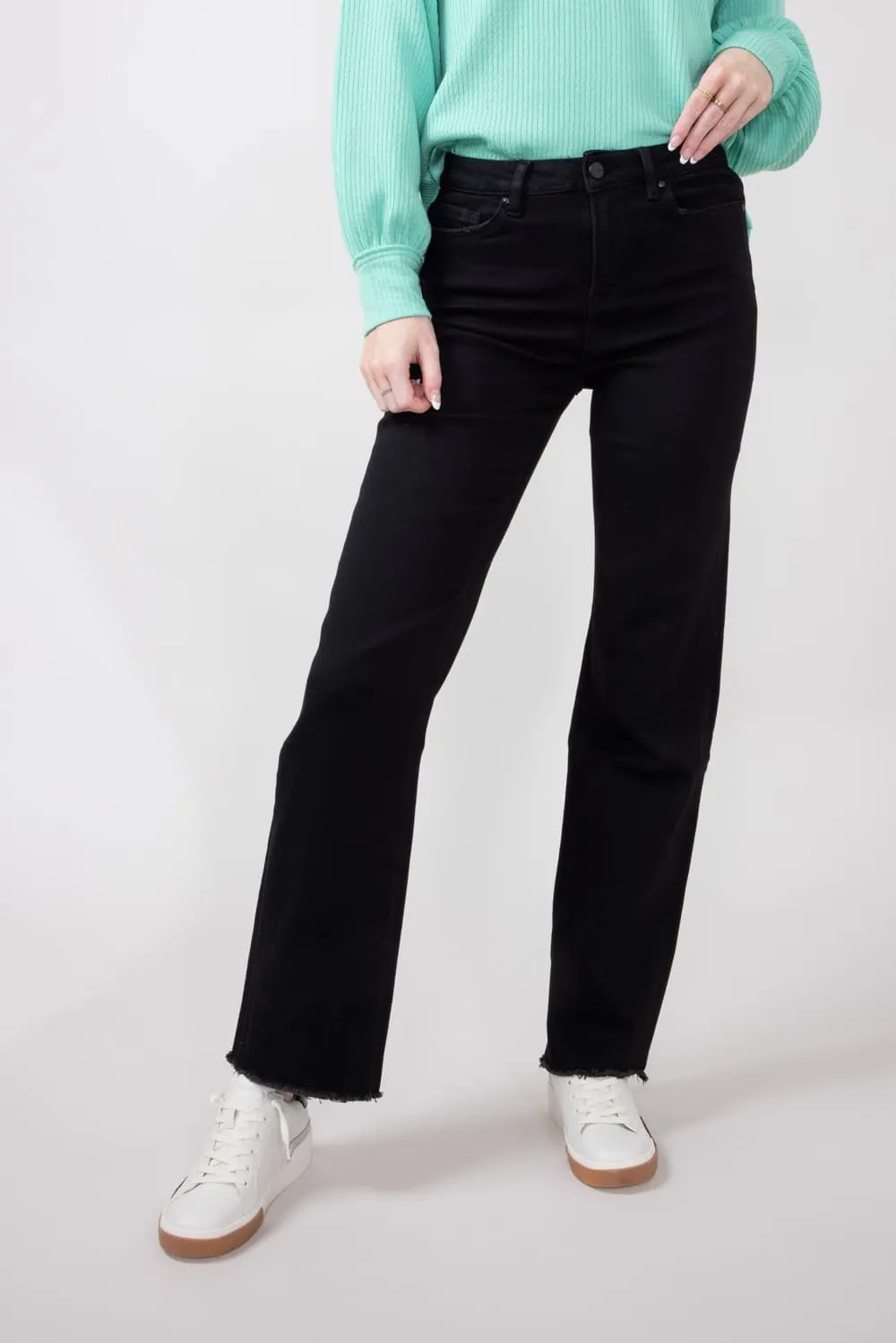 Mica Slim Wide Leg Raw Hem Jeans for Women in Black | MDP-W3251BK