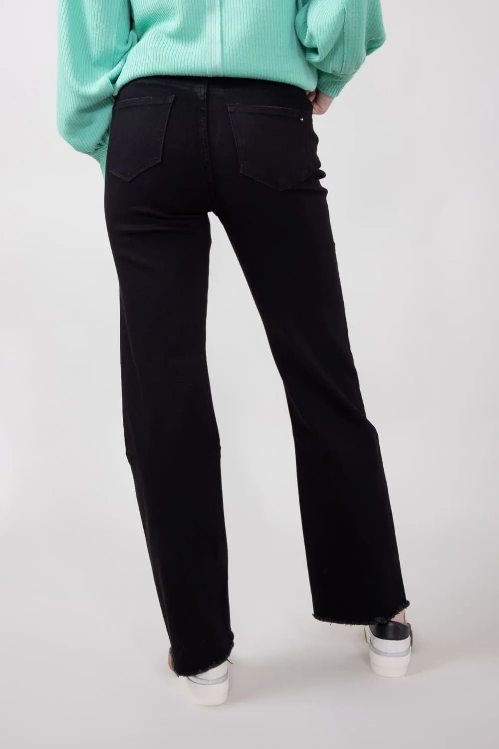 Mica Slim Wide Leg Raw Hem Jeans for Women in Black | MDP-W3251BK