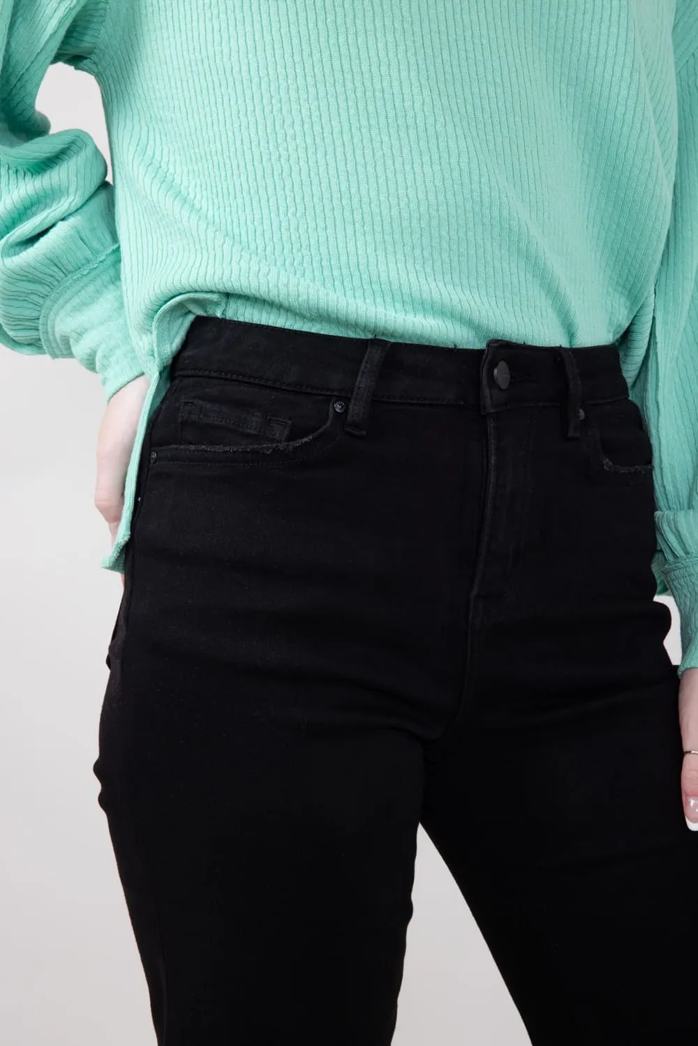 Mica Slim Wide Leg Raw Hem Jeans for Women in Black | MDP-W3251BK