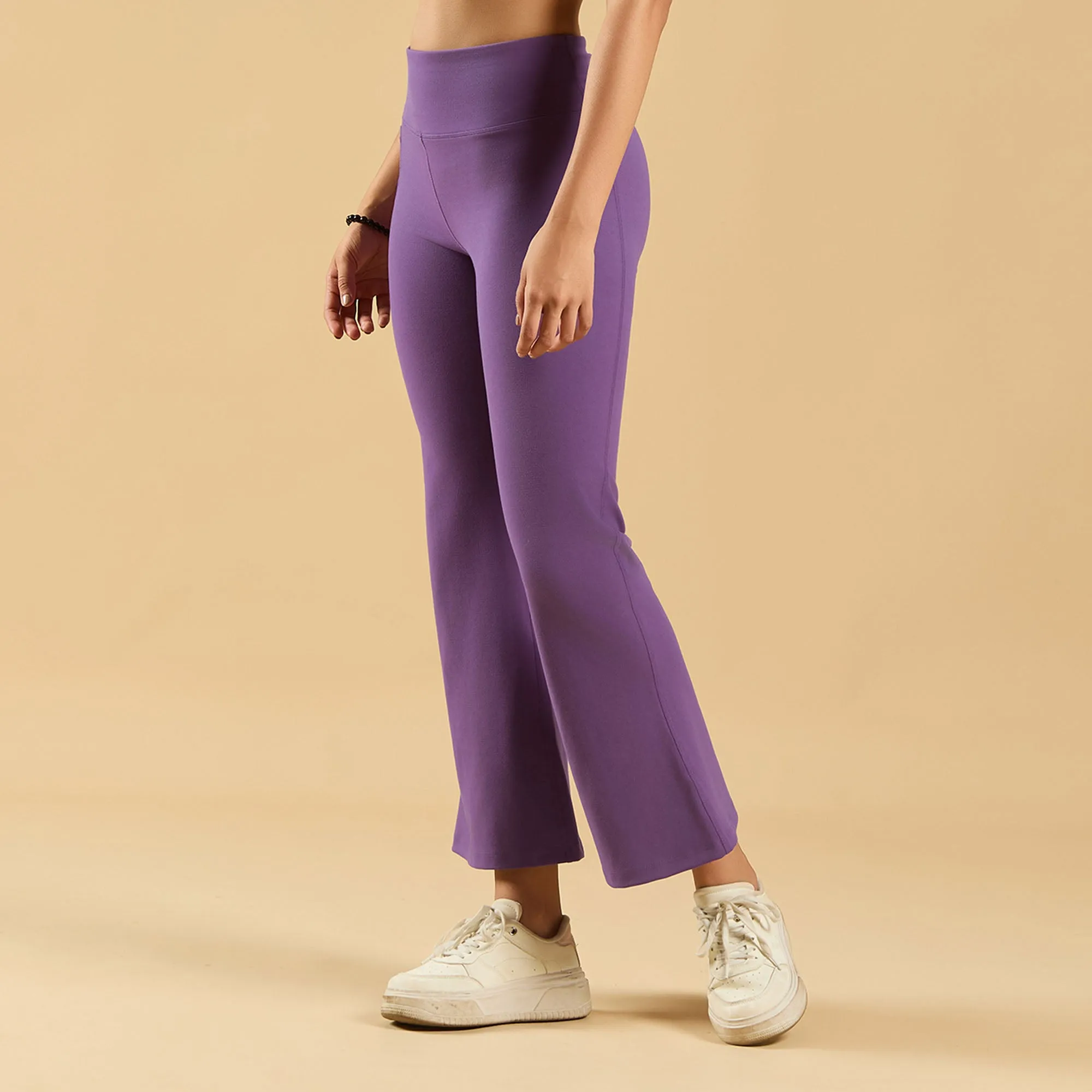 Mid-Rise Fit & Flared Pants with 4-Way Stretch & Compression Waistband