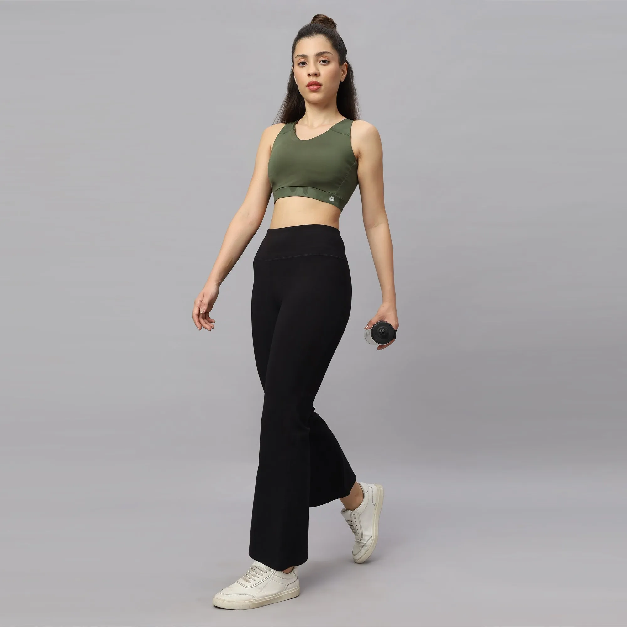 Mid-Rise Fit & Flared Pants with 4-Way Stretch & Compression Waistband