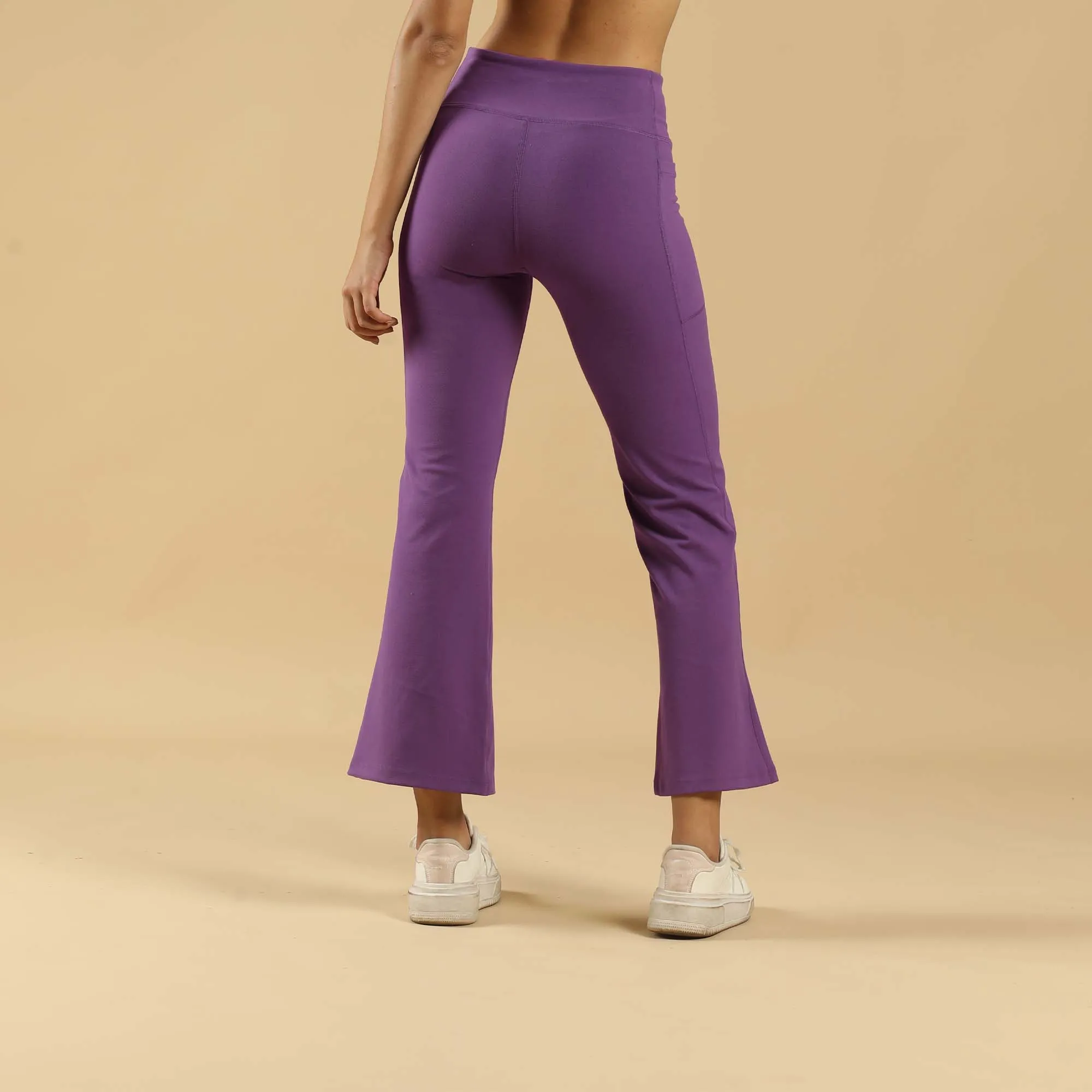 Mid-Rise Fit & Flared Pants with 4-Way Stretch & Compression Waistband