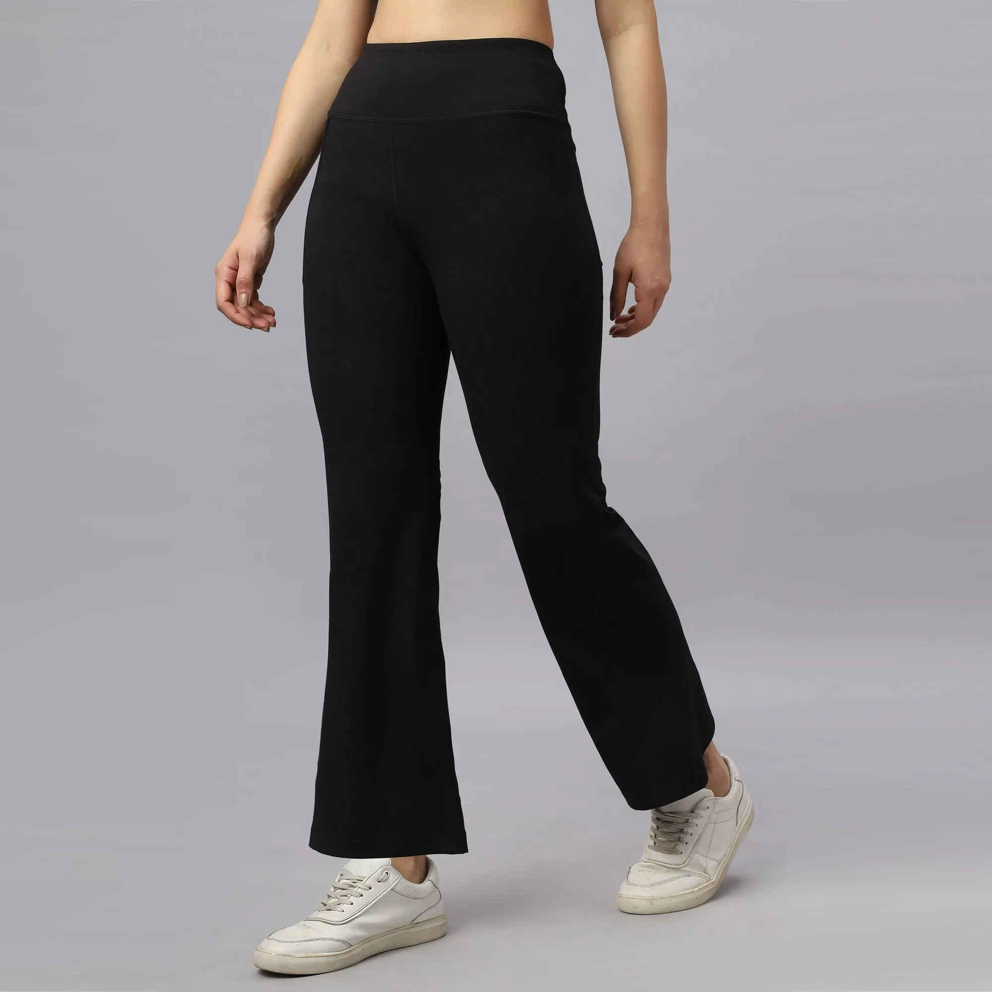 Mid-Rise Fit & Flared Pants with 4-Way Stretch & Compression Waistband