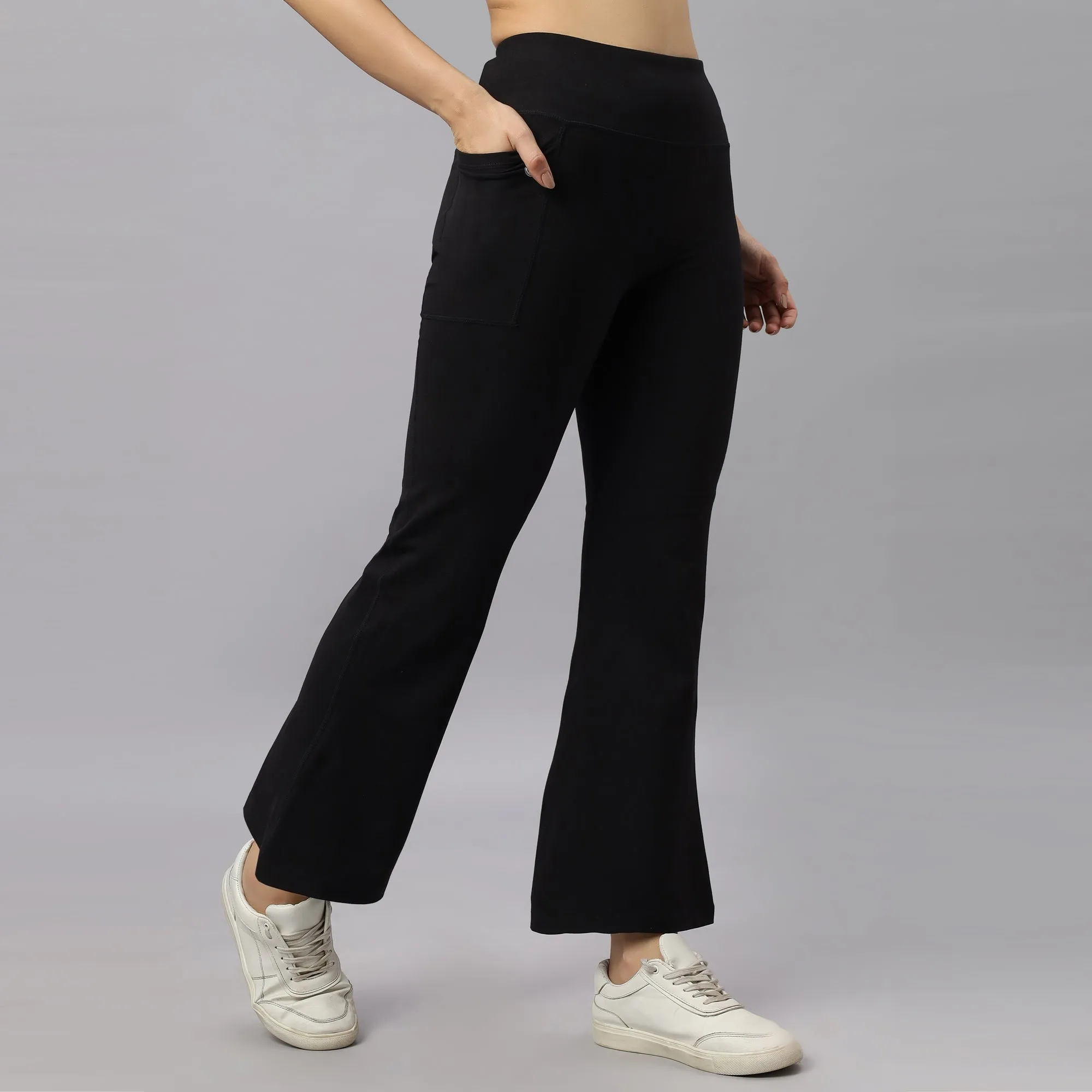 Mid-Rise Fit & Flared Pants with 4-Way Stretch & Compression Waistband