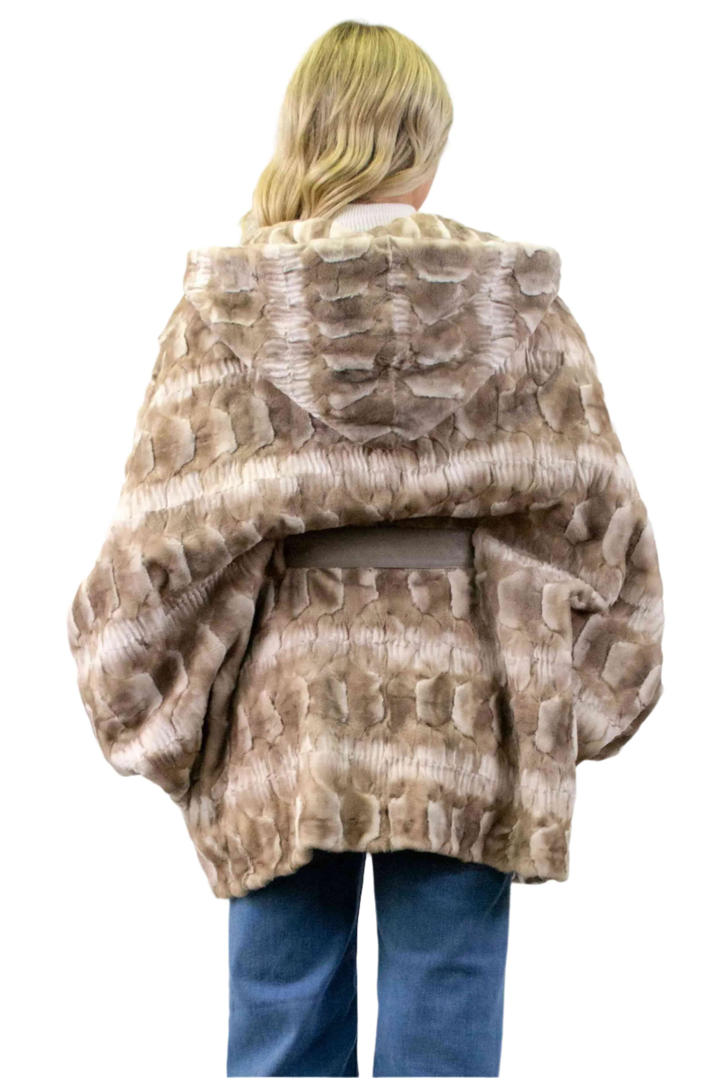 Mink Fur Cape with Hood & Leather Belt