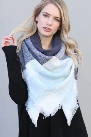 MINT GRAY BLANKET FRINGED SCARF