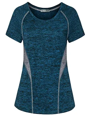MISS FORTUNE Workout Tshirts for Women Gym, Yoga Tops Running Sports Top Athletic Hiking Shirt Loose Fitting Basic Comfortable Flowy Tennis Tees Activewear, Blue 1X