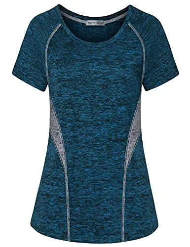 MISS FORTUNE Workout Tshirts for Women Gym, Yoga Tops Running Sports Top Athletic Hiking Shirt Loose Fitting Basic Comfortable Flowy Tennis Tees Activewear, Blue 1X